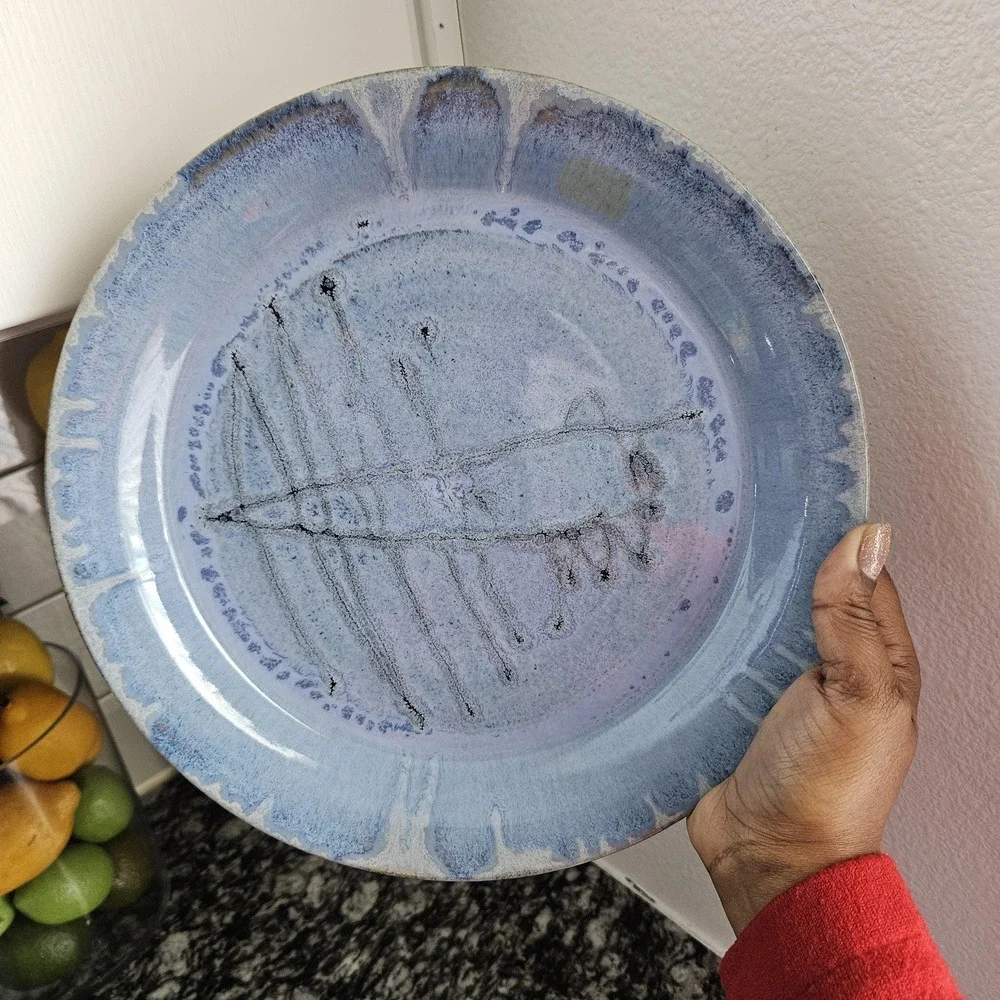 SPOTO art studio pottery light blue round 11 inches plate abstract‎ art